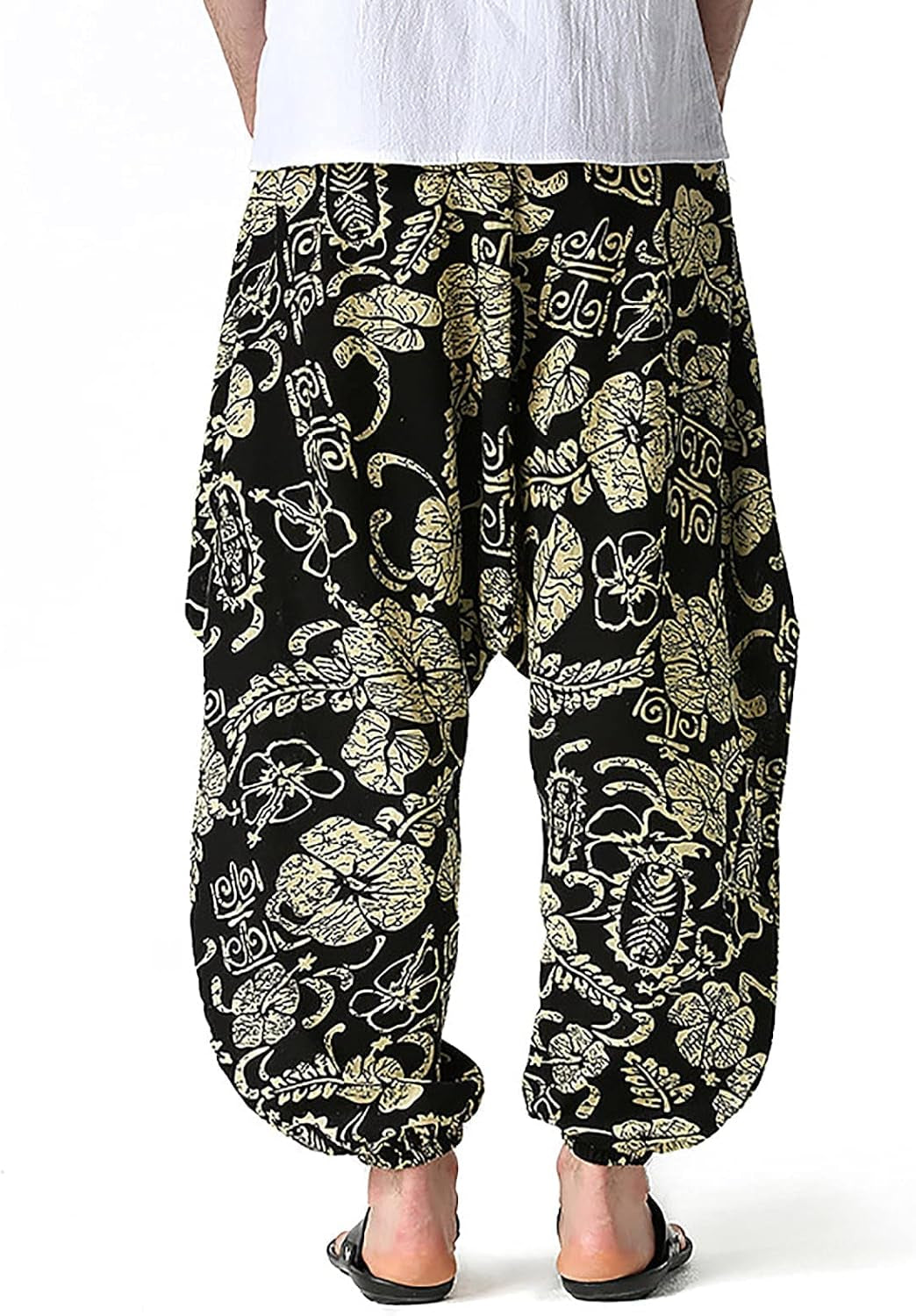 Men'S Harem Pants plus Size Yoga Pants Retro Loose Novelty Graphic Hippie Harem Casual Trouser Gold