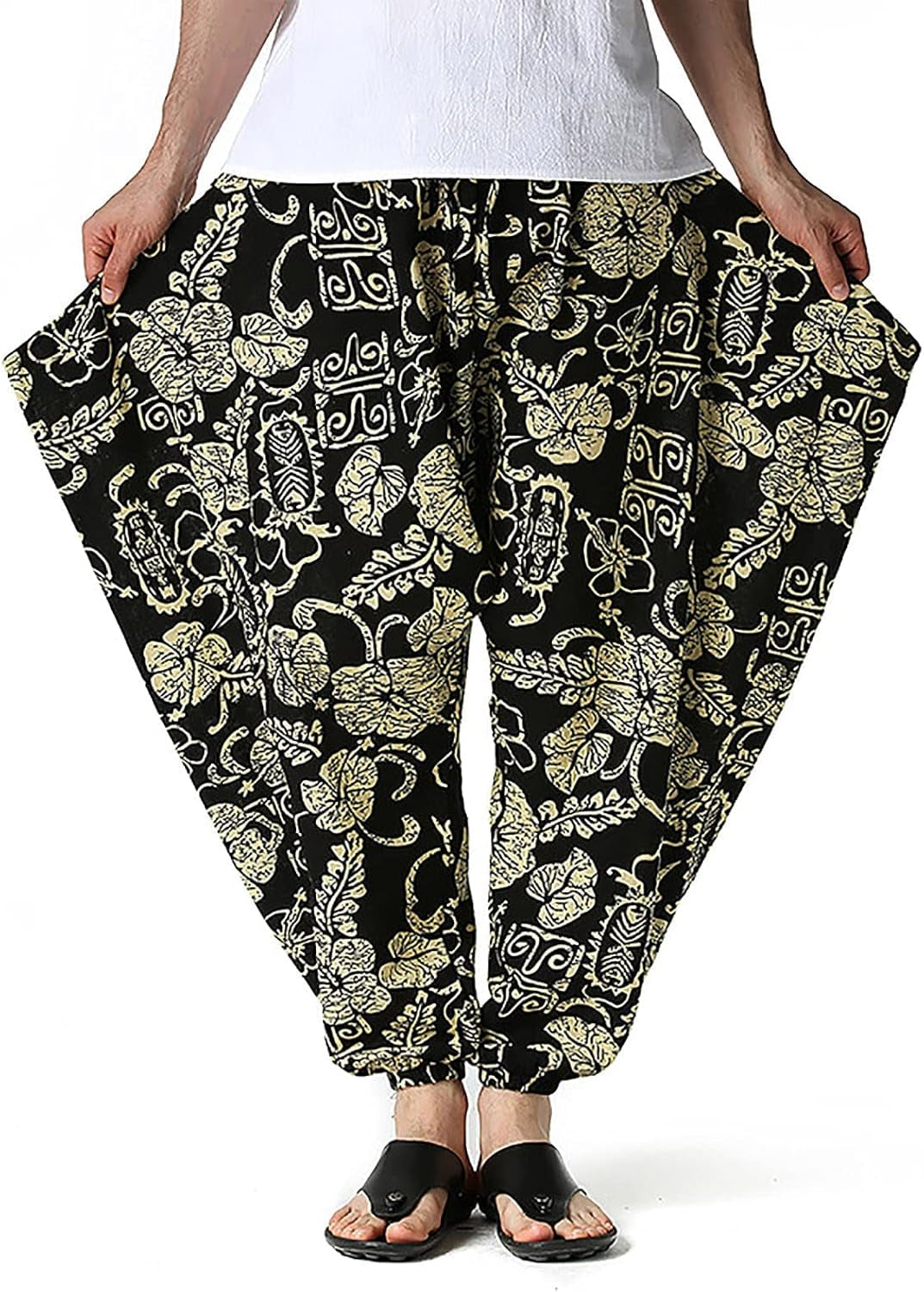 Men'S Harem Pants plus Size Yoga Pants Retro Loose Novelty Graphic Hippie Harem Casual Trouser Gold