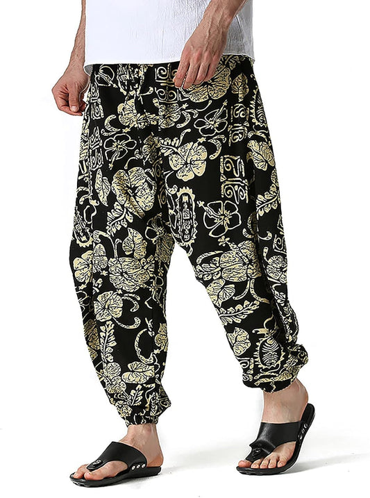Men'S Harem Pants plus Size Yoga Pants Retro Loose Novelty Graphic Hippie Harem Casual Trouser Gold