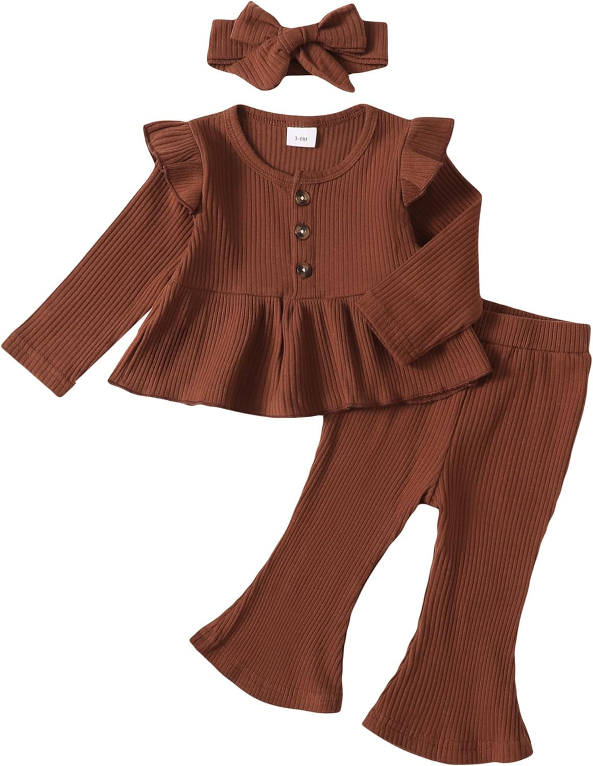 Baby Girl Clothes Toddler Girl Cotton Outfit Rib Long Sleeve Shirt Top Solid Pants Infant Girls Set